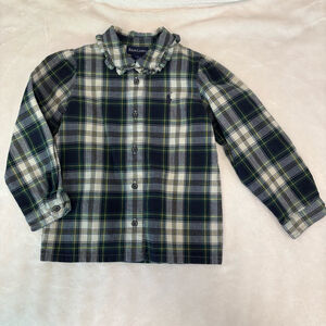 Girls Ralph Lauren Plaid Shirt Size 4T Green White Long Sleeve